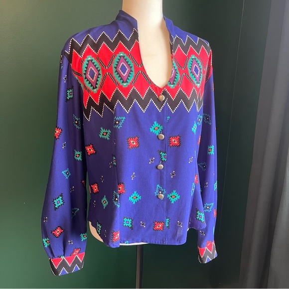 Vintage 90’s Roughrider Western Shirt Aztec Cowgirl Country Top - Picture 11 of 13